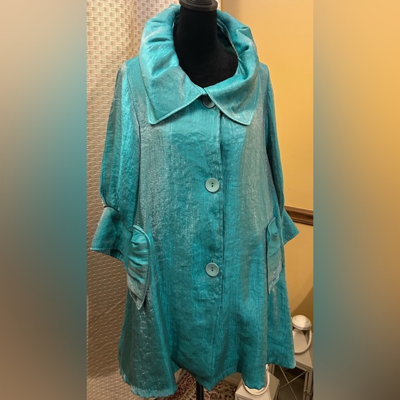 Damee, Inc Jackets & Blazers - Damee, Inc Swing Jacket Chic Turquoise Mint Collared